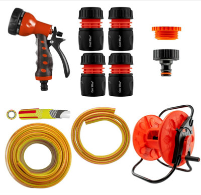AP Supplies Kit 6 Garden Hose Reel Cart Set With 15M Premium Hose8-Pattern Spray GunTap And Hose Connectors from B&Q