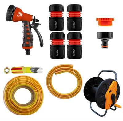 AP Supplies Kit 9 Garden Hose Reel Cart Set With 10M Premium Hose8-Pattern Spray GunTap And Hose Connectors from B&Q