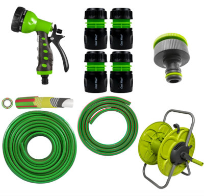 AP Supplies Garden Hose Reel Cart Set With Premium Hose8-Pattern Spray GunTap And Hose ConnectorsReel 6 Kit (30 Meter Hose) from B&Q