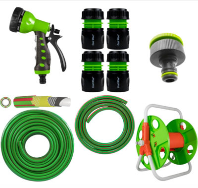 AP Supplies Kit 22 Garden Hose Reel Cart Set With 10M Premium Hose8-Pattern Spray GunTap And Hose Connectors from B&Q