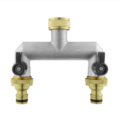 B&Q -  3/4" Bsp Two Way Tap Splitter Brass With Quick Connect Outlets