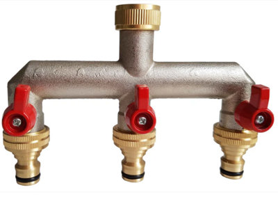 AP Supplies 3/4" Bsp Three Way Tap Splitter Brass With Quick Connect Outlets from B&Q