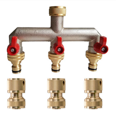 AP Supplies 3/4" Bsp Three Way Tap Splitter Brass With Quick Connect And Hose Fittings from B&Q