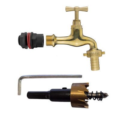 AP Supplies Water Butts Kit 1/2 With Polish Brass Tap 13mm Outlet And Drill Bit from B&Q