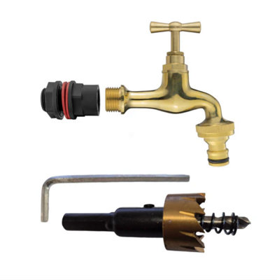 AP Supplies Water Butts Kit 1/2 With Polish Brass Tap & Snap On Connector And Drill Bit from B&Q