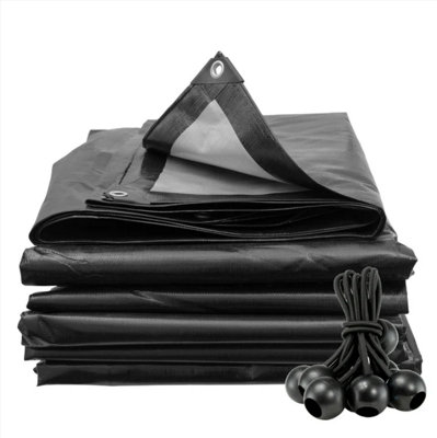 AP Supplies 8M X 10M Black/silver L-Grade Tarpaulin With 10 X 4" Bungee Balls (Black) from B&Q