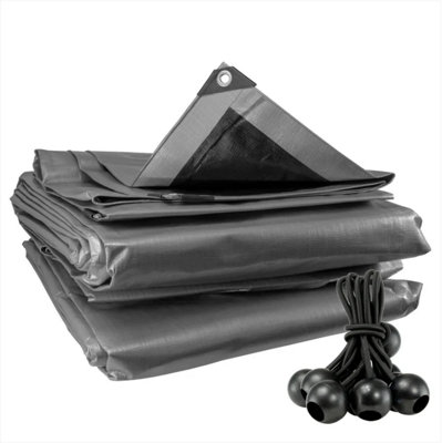 AP Supplies 8M X 12M Silver Xl-Grade Tarpaulin With 10 X 4" Bungee Balls (Black) from B&Q
