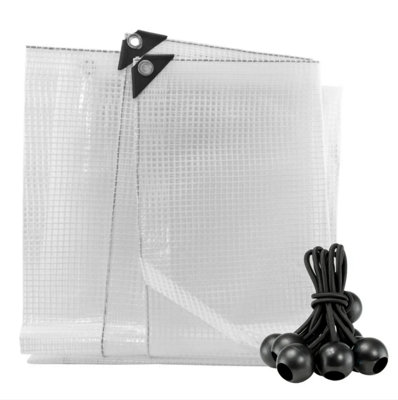 AP Supplies 0.65M X 0.65M Clear Xl-Grade Tarpaulin With 10 X 4" Bungee Balls (Black) from B&Q