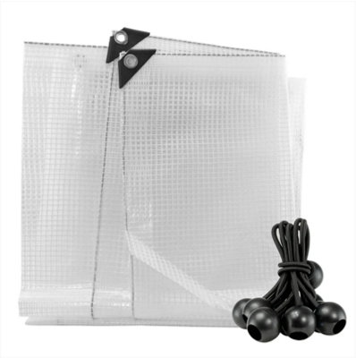 AP Supplies 8M X 10M Clear M-Grade Tarpaulin With 10 X 4" Bungee Balls (Black) from B&Q