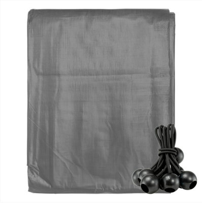 AP Supplies 10M X 15M Grey L-Grade Tarpaulin With 10 X 4" Bungee Balls (Black) from B&Q