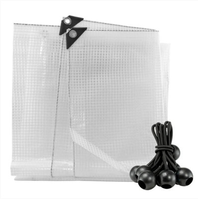AP Supplies 8M X 10M Clear Xl-Grade Tarpaulin With 10 X 6" Bungee Balls (Black) from B&Q