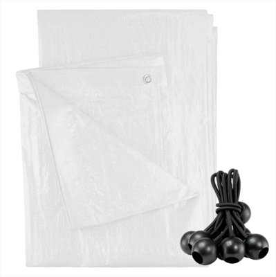 AP Supplies 6M X 10M White M-Grade Tarpaulin With 10 X 6" Bungee Balls (Black) from B&Q