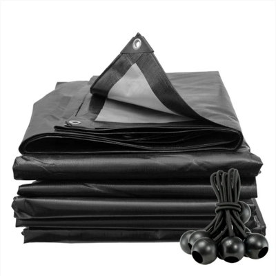 AP Supplies 10M X 12M Black/silver L-Grade Tarpaulin With 10 X 6" Bungee Balls (Black) from B&Q