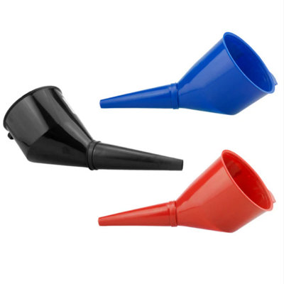 B&Q -  Angled Car Fuel Funnels With Filter Black Red & Blue