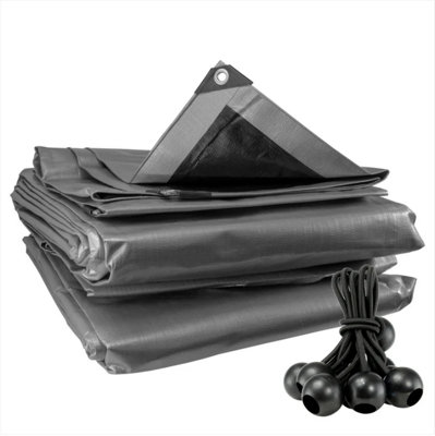 AP Supplies 8M X 12M Silver Xl-Grade Tarpaulin With 10 X 6" Bungee Balls (Black) from B&Q
