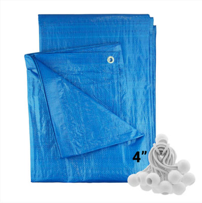 AP Supplies 4M X 8M Blue S-Grade Tarpaulin With 20 X 4" Bungee Balls (White) from B&Q
