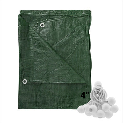 AP Supplies 1.5M X 4M Green S-Grade Tarpaulin With 20 X 4" Bungee Balls (White) from B&Q