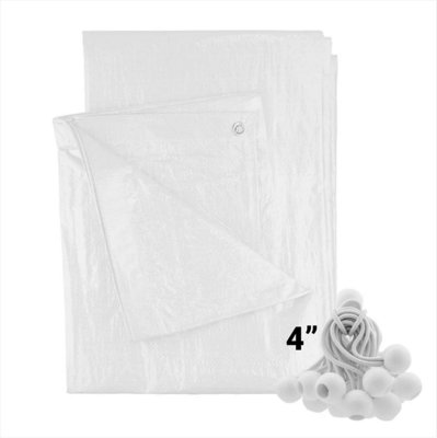 AP Supplies 4M X 8M White M-Grade Tarpaulin With 20 X 4" Bungee Balls (White) from B&Q
