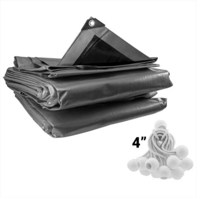 AP Supplies 8M X 10M Silver Xl-Grade Tarpaulin With 20 X 4" Bungee Balls (White) from B&Q