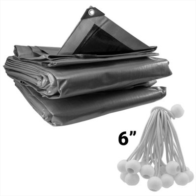AP Supplies 8M X 12M Silver Xl-Grade Tarpaulin With 20 X 6" Bungee Balls (White) from B&Q