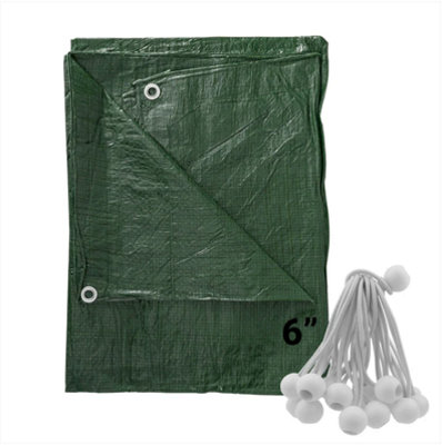 AP Supplies 1.5M X 4M Green S-Grade Tarpaulin With 20 X 6" Bungee Balls (White) from B&Q