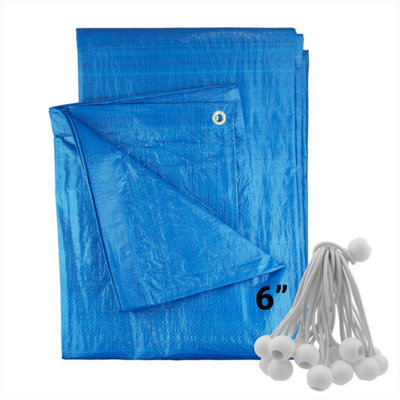 AP Supplies 1.5M X 6M Blue S-Grade Tarpaulin With 20 X 6" Bungee Balls (White) from B&Q