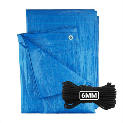 B&Q -  1M X 1M Blue S-Grade Tarpaulin With 10 Meters X 6mm Bungee Rope