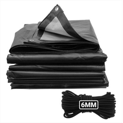 B&Q -  1M X 1M Black/silver L-Grade Tarpaulin With 10 Meters X 6mm Bungee Rope