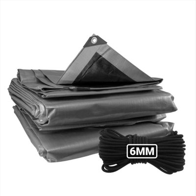 AP Supplies 6M X 10M Silver Xl-Grade Tarpaulin With 10 Meters X 6mm Bungee Rope from B&Q