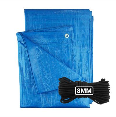 AP Supplies 1.5M X 6M Blue S-Grade Tarpaulin With 10 Meters X 8mm Bungee Rope from B&Q