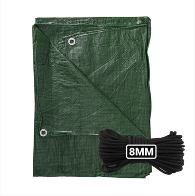 AP Supplies 1.5M X 6M Green S-Grade Tarpaulin With 10 Meters X 8mm Bungee Rope from B&Q