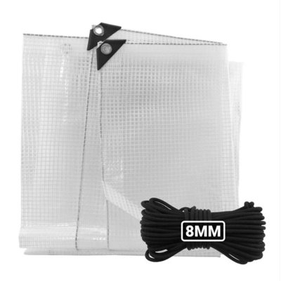 AP Supplies 6M X 10M  Clear Xl-Grade Tarpaulin With 10 Meters X 8mm Bungee Rope from B&Q