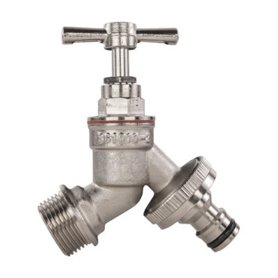 AP Supplies Garden Bib Tap Brass Nickle Plated 1/2" Bspm Inlet + Snap-On Male from B&Q