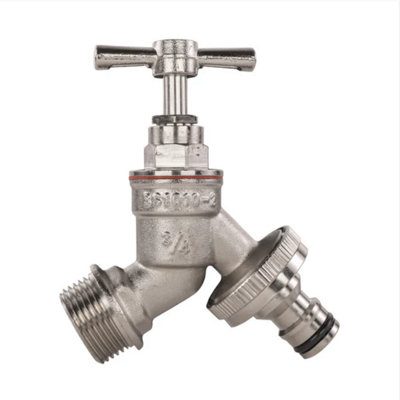 AP Supplies Garden Bib Tap Brass Nickle Plated 3/4" Bspm Inlet + Snap-On Male from B&Q