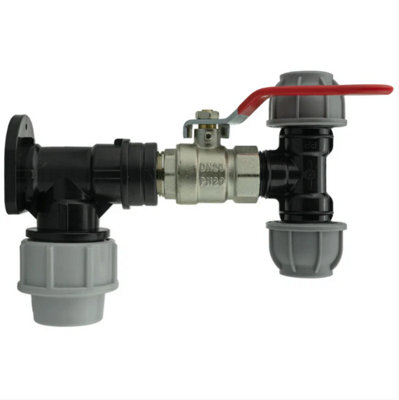 AP Supplies Wall Flange Kit 32mm Mdpe + Lever Valve + 20mm Mdpe Tee from B&Q