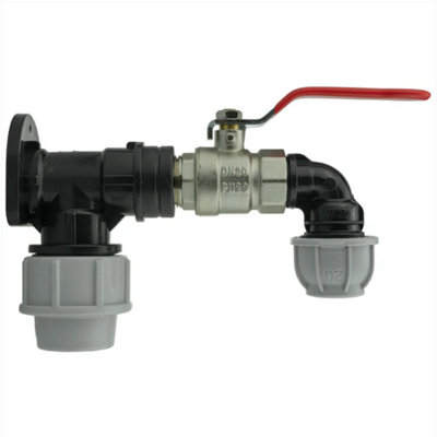 AP Supplies Wall Flange Kit 32mm Mdpe + Lever Valve + 20mm Mdpe Elbow from B&Q