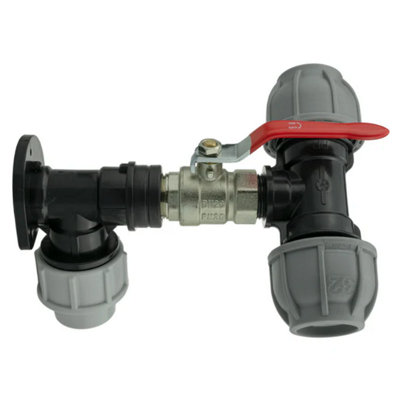 AP Supplies Wall Flange Kit 32mm Mdpe + Lever Valve + 32mm Mdpe Tee from B&Q