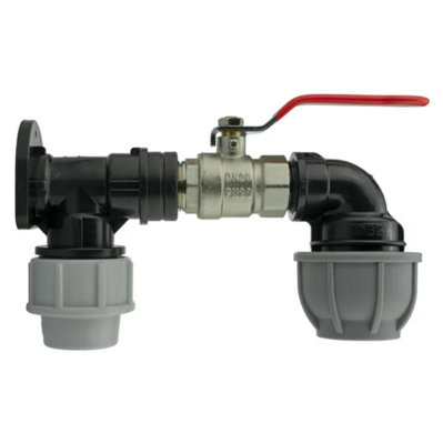 AP Supplies Wall Flange Kit 32mm Mdpe + Lever Valve + 32mm Mdpe Elbow from B&Q