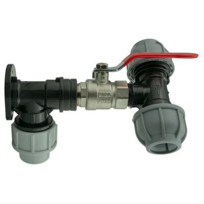AP Supplies Wall Flange Kit 32mm Mdpe + Lever Valve + 25mm Mdpe Tee from B&Q
