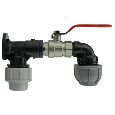 AP Supplies Wall Flange Kit 32mm Mdpe + Lever Valve + 25mm Mdpe Elbow from B&Q