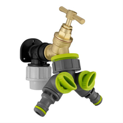 AP Supplies Wall Flange Kit 32mm Mdpe + Brass Bib Tap + Lime Two Way Tap Splitter from B&Q