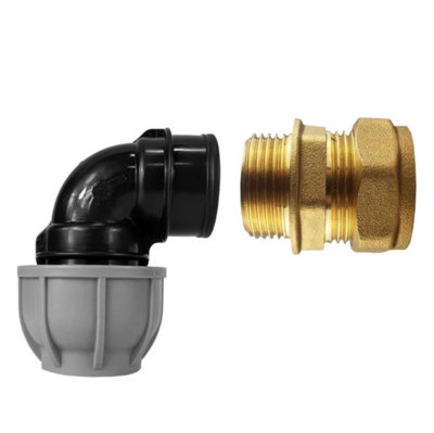 B&Q -  Brass Compression 28mm Straight With 25mm Mdpe Elbow