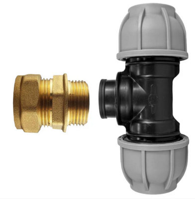 B&Q -  Brass Compression 22mm Straight With 25mm Mdpe Tee