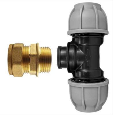 B&Q -  Brass Compression 15mm Straight With 25mm Mdpe Tee