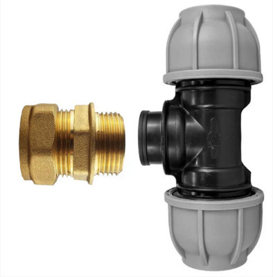B&Q -  Brass Compression 15mm Straight With 20mm Mdpe Tee