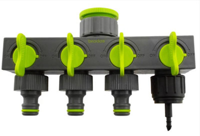AP Supplies 4-Way Valved Splitter Lime With Three Quick Connect And One 4mm Barb Micro Outlet from B&Q