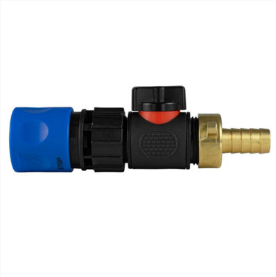 AP Supplies Hose Connector Blue With In-Line Bspm Valve And 13mm Brass Barb from B&Q