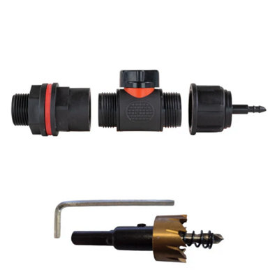 AP Supplies 3/4 Water Butt Kit With In-Line Valve + 4mm Micro Barb And Drill Bit from B&Q