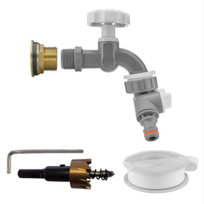 AP Supplies 3/4 Water Butt Brass Kit With Grey Dial Tap + Two-Way Splitter And Drill Bit from B&Q