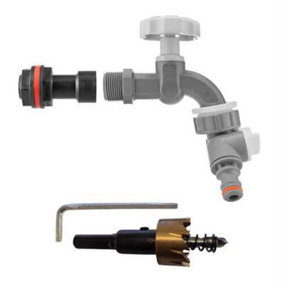 AP Supplies 3/4 Water Butt Extension Kit With Grey Dial Tap + Two-Way Splitter And Drill Bit from B&Q